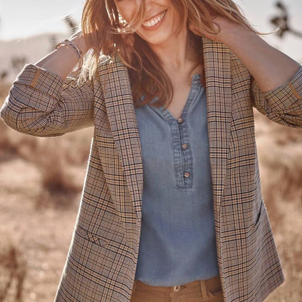 J. Jill Plaid Blazer in Tan and Black - Picture 2 of 16